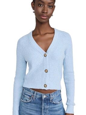 Madewell Ribbed Cropped Cardigan Sweater Blue XS Soft Bouclé Knit Button Front